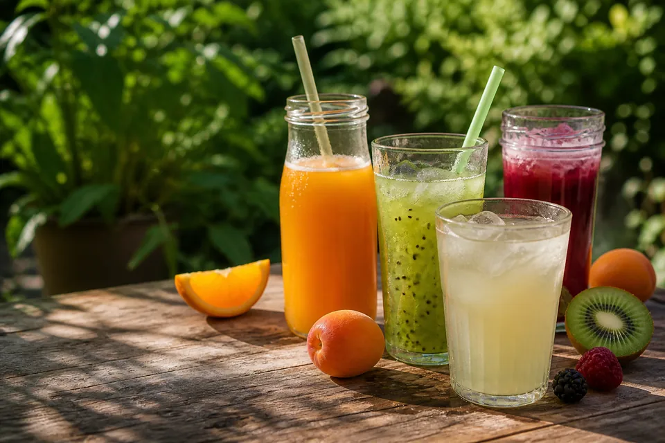 Apple and berry beverage samples in a beverage development laboratory