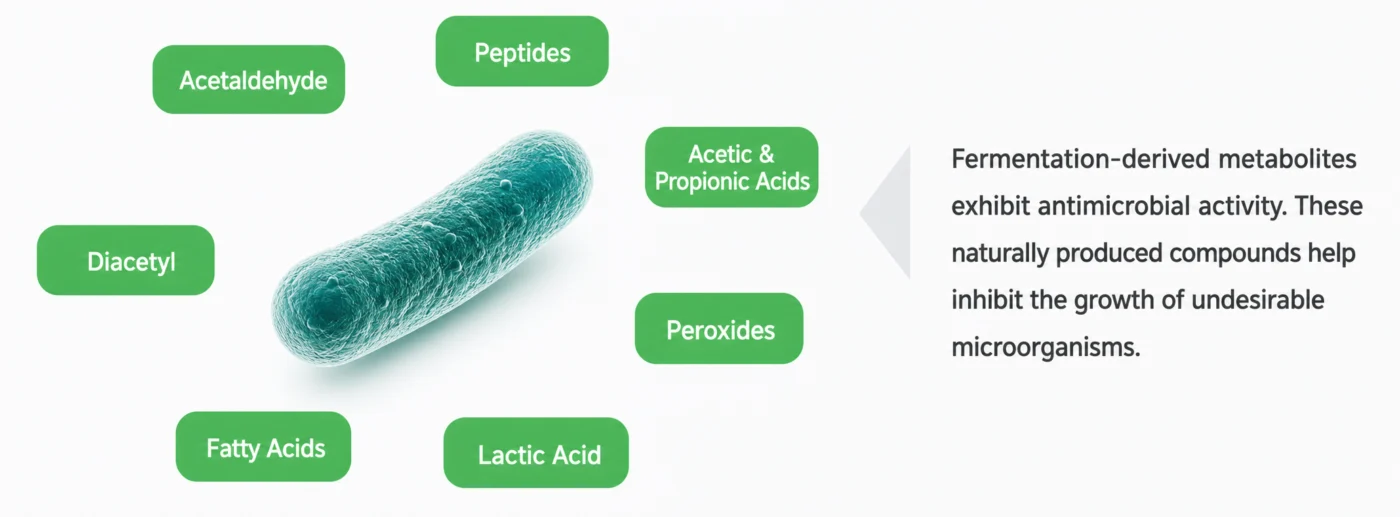 Fermentation metabolite pathways relevant to clean-label bakery preservation