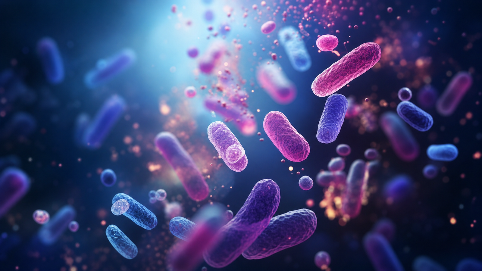 Purple blue and magenta beneficial microorganisms in a luminous microbiome research environment